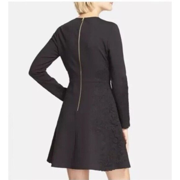 Ted Baker Dress 1 US 4 Small Black Long Sleeve Stretch A Line - Picture 3 of 13
